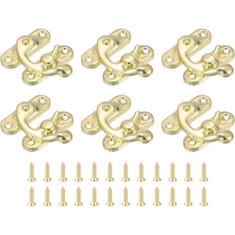 6x Antike Vorhängeschloss Spannverschlüsse 37x42mm Gold mit Schrauben