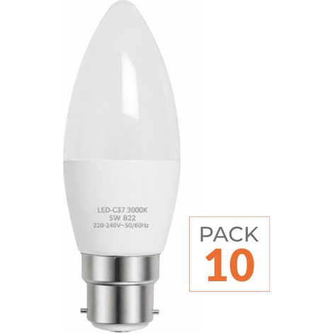 Pack de 10 - Ampoule LED B22 6W 220V C37 180° - Blanc Froid 6000K - 8000K - SILAMP (1/2)