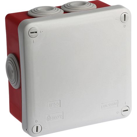 Caja de derivación estanca con fondo rojo - IP55 - 960°C - SUM'OHM 105x105x55mm - 7 entradas