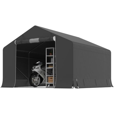 Abri de jardin tente de stockage imperméable abri moto porte enroulable fermentation éclair, 300 x 300 x 210 cm, gris foncé