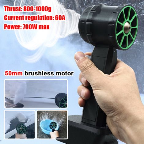 Ventilateur turbo à jet portatif – Moteur sans balais 50 mm, poussée 800-1000 g – Nettoyage voiture/clavier – Compatible batteries Dewalt/Makita/Milwaukee 18V/21V (1/5)