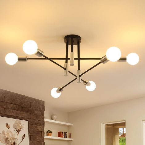Lustre Sputnik Vintage, 6 Lumières E27 Plafonnier Industriel Noir (1/5)