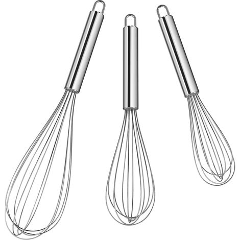 Ensemble de fouets en acier inoxydable, fouet en métal, outil à pâtisserie, batteur à œufs manuel, ustensile de cuisine, mixeur plongeant pour mélanger, pâtisser, battre, lot de 3 (20, 25, 30cm) (1/5)