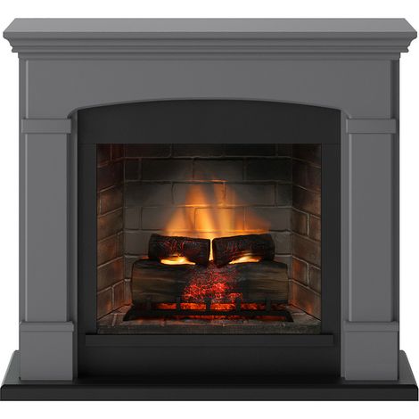 TAGU Cheminée électrique connectée 1400W - HELMI Powerflame 2 - effets flammes 3D et crépitement - Gris