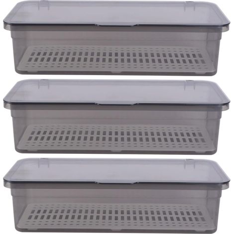Set of 3 Cutlery Boxes with Lid Kitchen Storage Organizer Transparent Waterproof for Chopsticks Tableware Utensils and Forks 11.02 x 8.27 x 5.12 Inches (1/5)