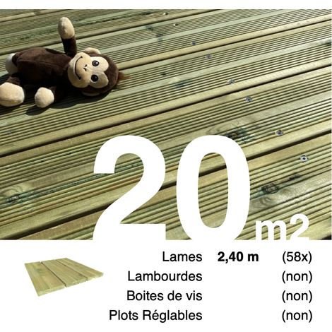 Planches de terrasse Pin autoclave Vert pour 20 m² • Longueur 2,4 m (1/4)