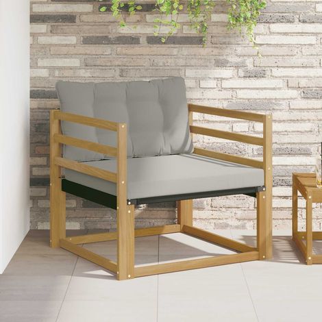 Canapé de Jardin Modulable 1 Place en Bois d'Acacia Massif Blanc avec Coussins Gris Clair, 14.9kg - PANGIVO (1/5)