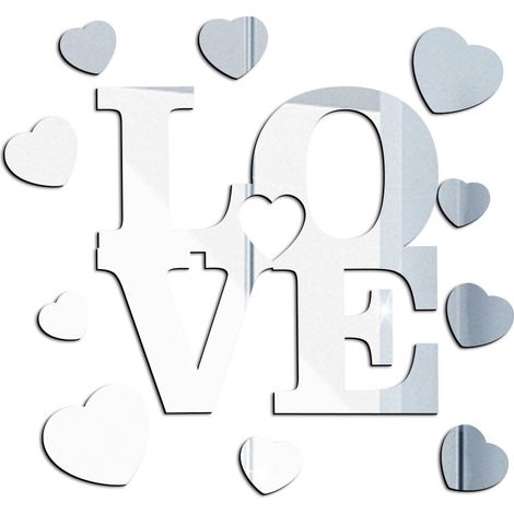 Autocollant Miroir Acrylique 3d Motif Coeur Love Pour Décoration Murale Salon Chambre Mariage Anniversaire Lot De 1 (1/5)