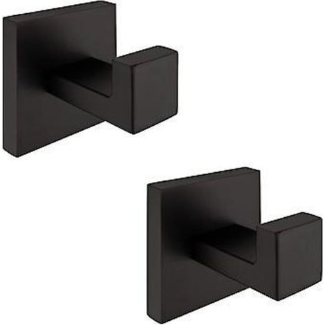 Crochet de suspension carré en acier inoxydable noir, 6 x 5 x 5 cm, vis incluses. Idéal pour manteaux, serviettes, clés et peignoirs. (1/5)