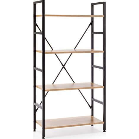 Estantería de Escalera Virginia 4 estantes, Color Roble/Negro, 60 cm