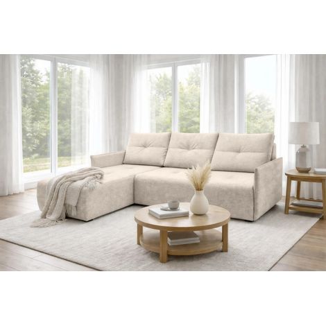 AX LIVING Ecksofa Damascus Beige mit Schlaffunktion Bettkasten Schlafsofa 212 cm links