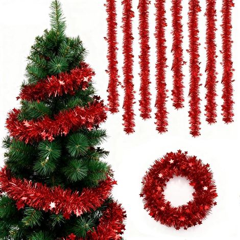 8x Guirlande de Noël Rouge avec Étoiles, 2m, pour Sapin & Déco