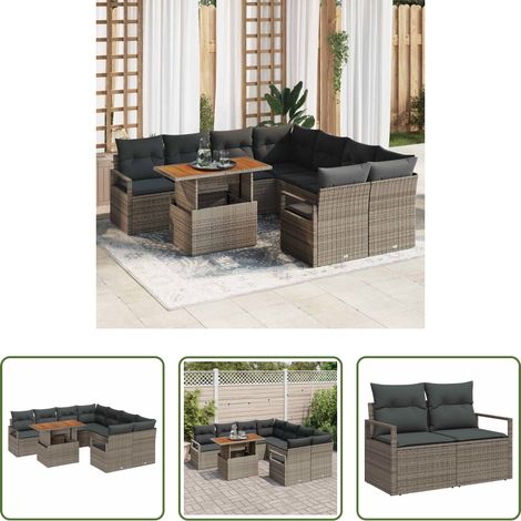 Gartenmöbel - Garten Essgruppe mit Kissen 9 pcs Grau und Braun (1/5)