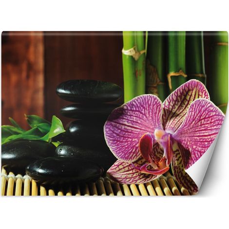 Fototapete Orchidee Zen-Steine und Bambus 100x70 cm