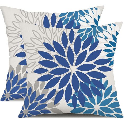 Taie d'oreiller florale bleue, décorative imperméable, housse de coussin de canapé de salon, taie d'oreiller florale en polyester, 45x45 cm, 2 pièces (1/5)
