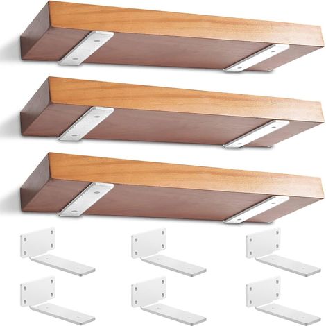 Lot de 6 - Équerre étagère - Support invisible - Fixation murale flottante - Acier robuste antirouille - Pour salon chambre bibliothèque - Blanc - 15cm