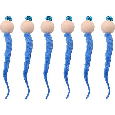 Lot de 6 jouets pour chatons mignons, balle interactive en bois en forme de chenille bleue, pour jouer à l'intérieur. (1/5)
