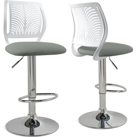 Ensemble de 2 tabourets de bar SAWA avec dossier souple et assise rembourrée en similicuir, pivotant à 360°, repose-pieds, hauteur réglable, chromé SAWA (blanc et gris) (1/5)