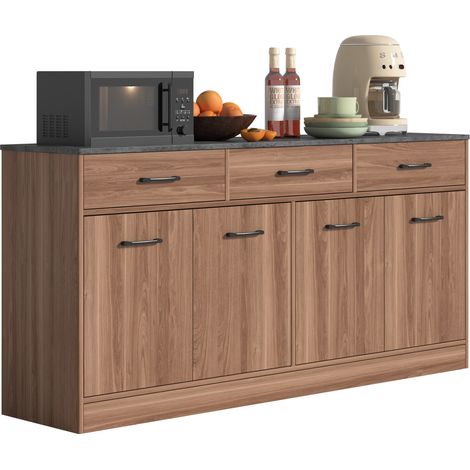 Credenza da cucina 160 cm con 3 cassetti e ripiani regolabili in MDF noce HOMVRA