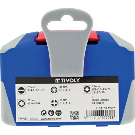 Tivoly • Scatola da 22 pezzi di punte per cacciavite Torsion in acciaio inossidabile • 21 punte per cacciavite + 1 portapunte magnetico a cambio rapido • Attacco esagonale Ø6,35 mm