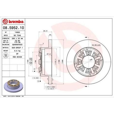 BR 08.5952.10 Disque de frein Brembo arrière gauche/droite (1/2)