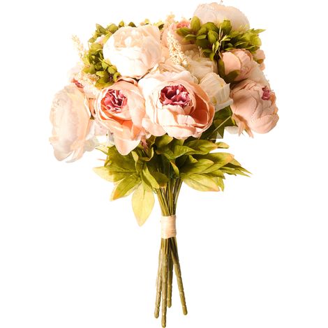 Ramo de flores artificiales peonías 45 cm decoración de mesa hecho a mano rosa pastel Raposa