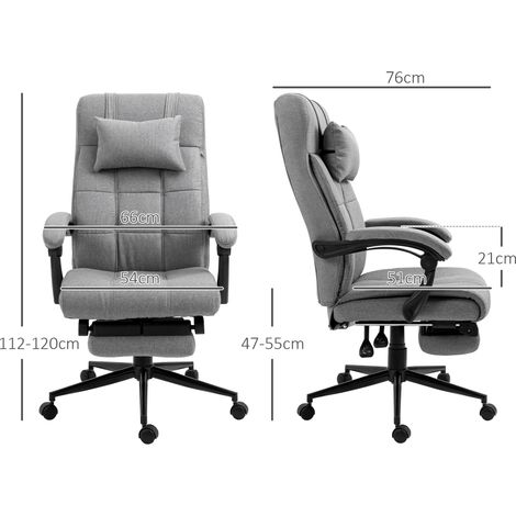 Sedia da ufficio Vinsetto, ergonomica, con funzione reclinabile, poggiatesta, braccioli, girevole e regolabile in altezza, con poggiapiedi, effetto lino, grigio chiaro.