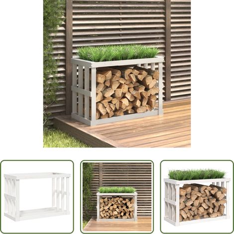 vidaXL Rangement bois - Porte-bûches d’extérieur Blanc 108x52x74 cm Bois massif de pin (1/5)