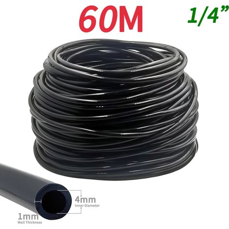 Tuyau d'arrosage de jardin (60 m - 6,35 mm) en PVC 4/7 mm pour micro-irrigation, arrosage goutte à goutte, arroseur, pelouse, balcon ou serre. (1/5)