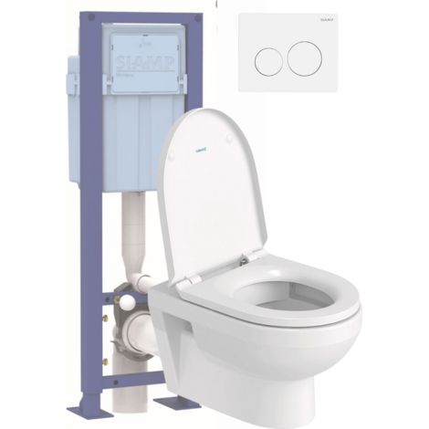 Pack WC suspendu sans bride DURAVIT Duravit No.1 avec abattant frein de chute + bati support SIAMP + Plaque de commande blanche