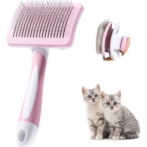 Selbstreinigende Haustierbürste, Bürste für langes und kurzes Fell, für Hunde und Katzen, entfernt effektiv Unterwolle und Verfilzungen, Rosa (1/4)