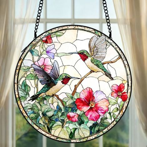 Attrape-soleil colibri vitrail 20 cm décoration suspendue fenêtre cadeau Noël femme (1/5)
