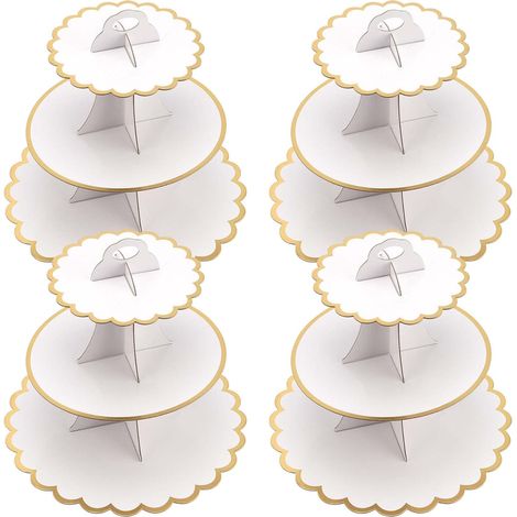 Lot de 4 présentoirs à cupcakes ronds en carton à 3 étages, présentoirs à gâteau, pour anniversaire, fête, mariage, Noël, anniversaire de mariage (1/5)