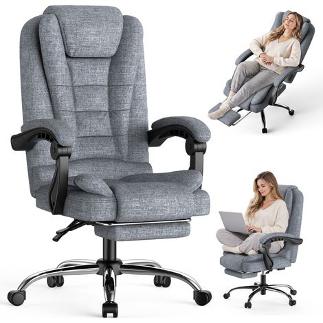 Rattantree - Chaise de bureau ergonomique inclinable 135° - Hauteur Réglable 105 -115 cm - Repose-pied rétractable - Base pivotante 360° - Capacité Max 130KG - Gris fonc