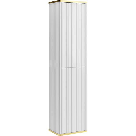 Colonna bagno sospesa con scanalature con profilo dorato - Bianco - H140 cm - KELIZA