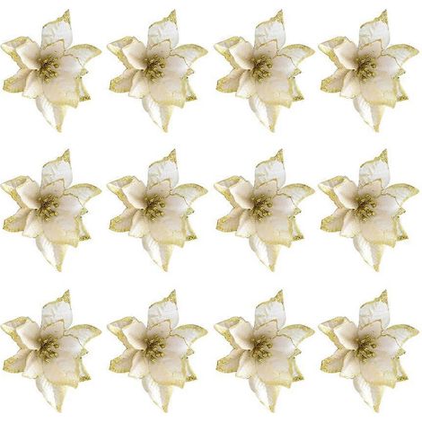 24 fleurs artificielles de Noël en poudre dorée pour décorer le sapin.-1313cm-Golden