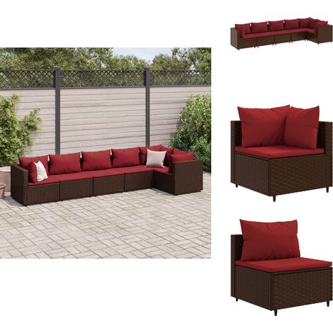 Salon de jardin 6 pcs avec coussins Marron Résine tressée - Ensemble Salon De Jardin - Salon Extérieur - Meuble De Jardin - Canapé D'extérieur - Fauteuil De Jardin (1/5)