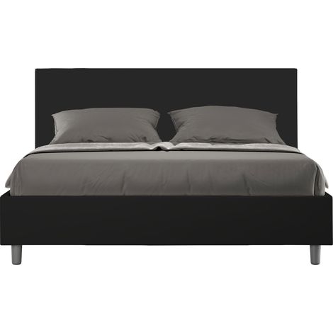 Letto Matrimoniale 160x190 cm con Rete e Contenitore Giroletto con Alzata Comoda Imbottito in Similpelle Adele Nero (1/4)