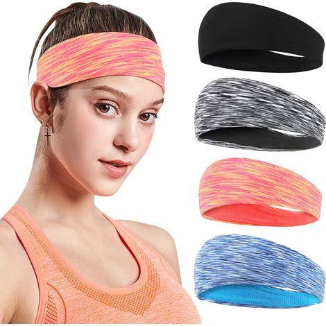 Headband Sport - Anti-transpiration - Élastique et Respirant - Pour Yoga Course Tennis Fitness - Lot de 4 (1/5)