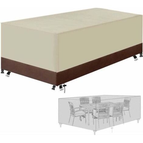 Waterproof  420D fabric garden furniture cover with drawstrings and locking buckles (Beige and brown, 130x130x74CM) (1/4)