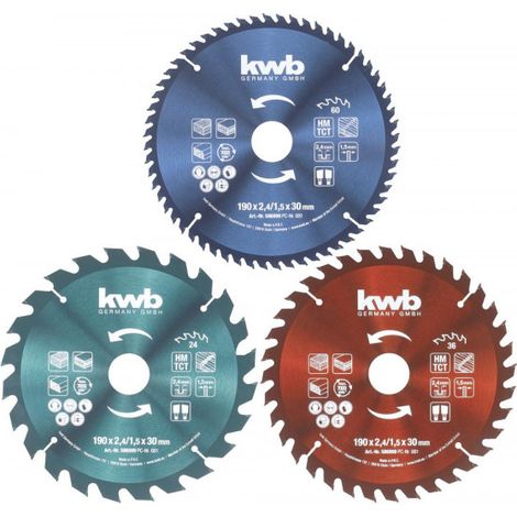 kwb Kreis-Saegeblatt-Set 190x30/20 / 16mm, inkl. Reduzier-Ringe auf 16 u. 20mm (1/2)