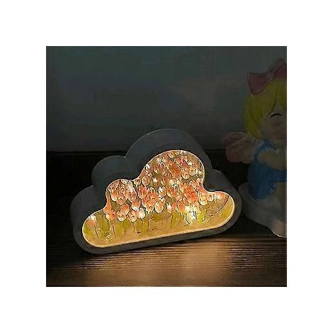 DIY-Tulpen-Nachtlicht, Wolken-Tulpen-Spiegel-Nachtlicht, künstliche Blume fürs Schlafzimmer (B)