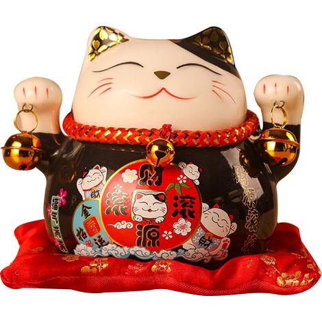 Tirelire Chat Porte-Bonheur 11,5 cm, adorable et raffinée, en céramique noire, symbole de chance et de prospérité. Décoration de bureau. (1/5)