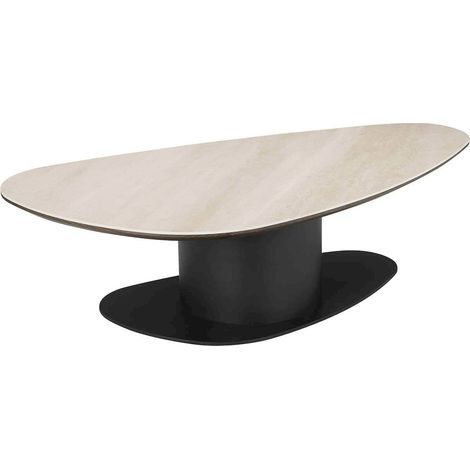 Table à Café Épurée en Céramique Travertin - Beige doux (1/3)