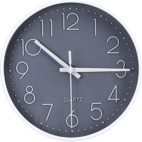 Horloge Murale EXCITAT 20 cm - Ronde et Silencieuse - pour Bureau, Cuisine, Salon, Chambre d'Enfant, École - Gris