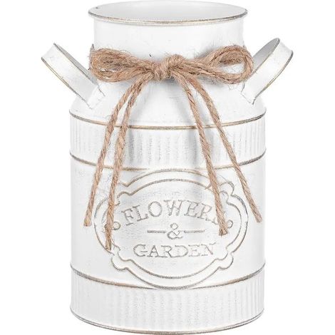 Seau à fleurs vintage en fer galvanisé blanc, avec poignée. Vase rustique décoratif pour bureau ou rebord de fenêtre. Support pratiq (1/5)