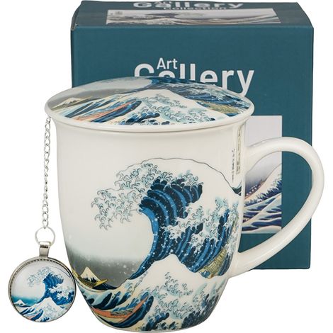 Tazza termica da 400 ml con infusore e ciondolo "La Grande Onda" di Hokusai.