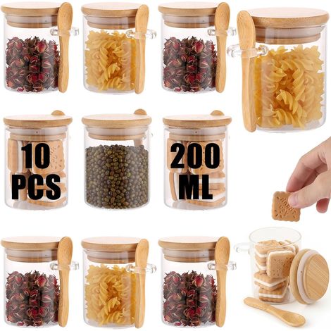 Lot de 10 bocaux de conservation hermétiques Overnight Oats avec couvercle et cuillère, 200 ml, pour céréales, thé, pudding de chia, récipients empilables en verre borosilicate (1/5)