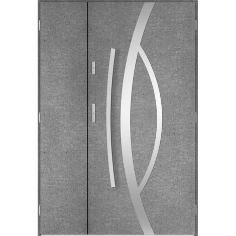 Porte d'entrée double CASTOR 120x200 cm béton - Poignée et serrure : Avec - Poussant: Droit