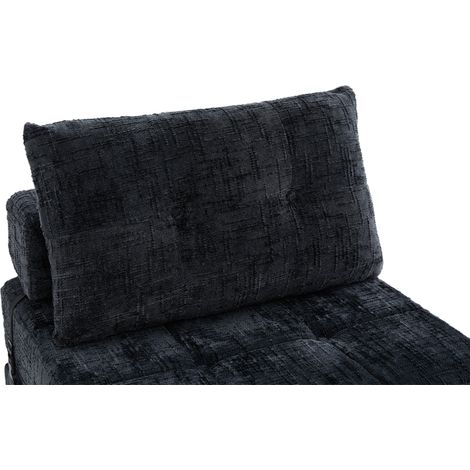 Canapé-lit pliant en chenille noir – matelas convertible, dossier inclinable, coussin inclus – pour salon, chambre ou voyage (1/5)